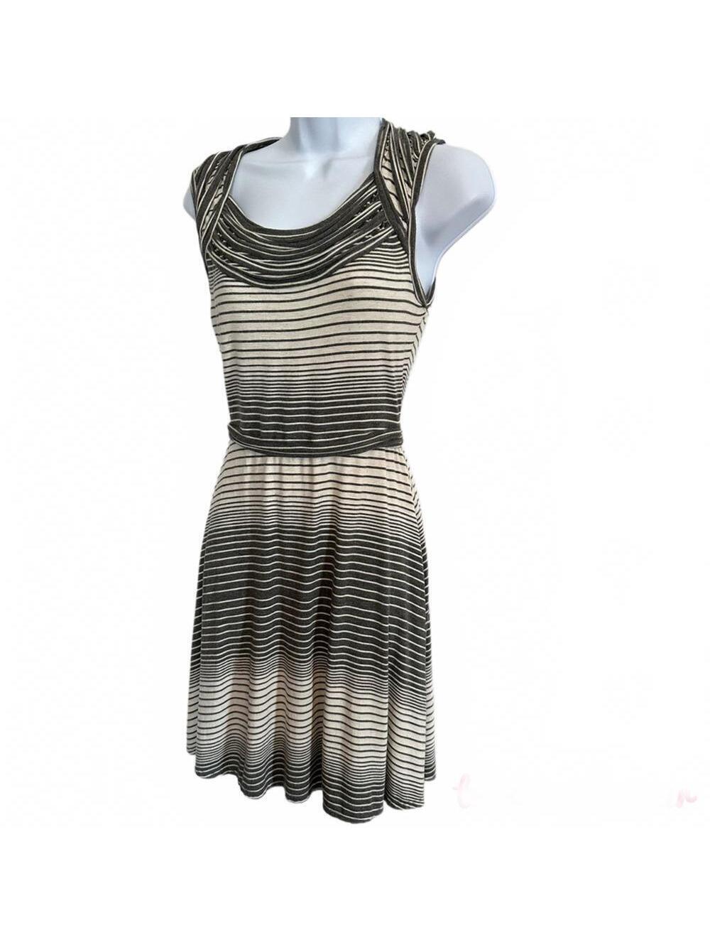Max Studio XS Gray and White Striped Sleeveless Dress with Stretch
